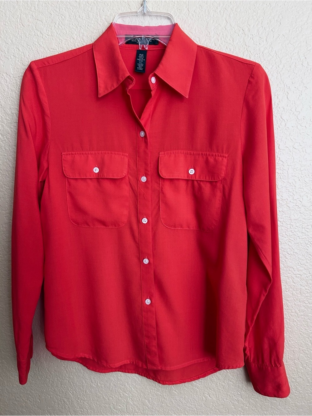 Lauren Ralph Lauren Petite Orange Long Sleeve Button Down Blouse